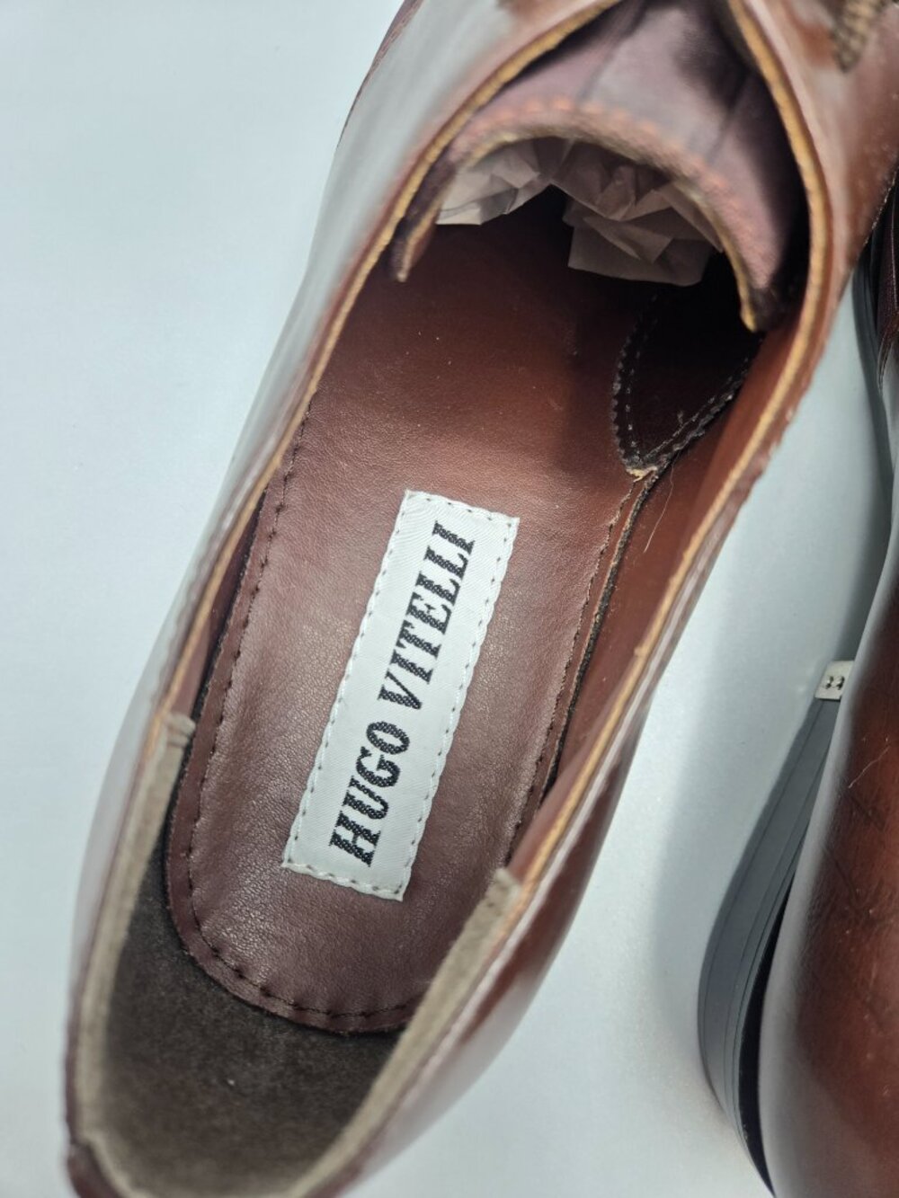 Hugo Vitelli Men's Brown Striped Dress Shoes Size 11 Square Toe Metal Tip Oxford - Picture 7 of 15